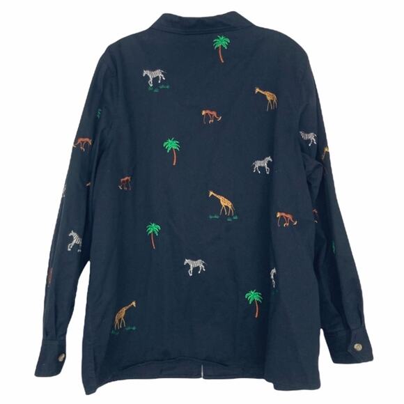 Quacker Factory Zebra Giraffe Monkey Embroidered Full Zip Sz L - Picture 3 of 5